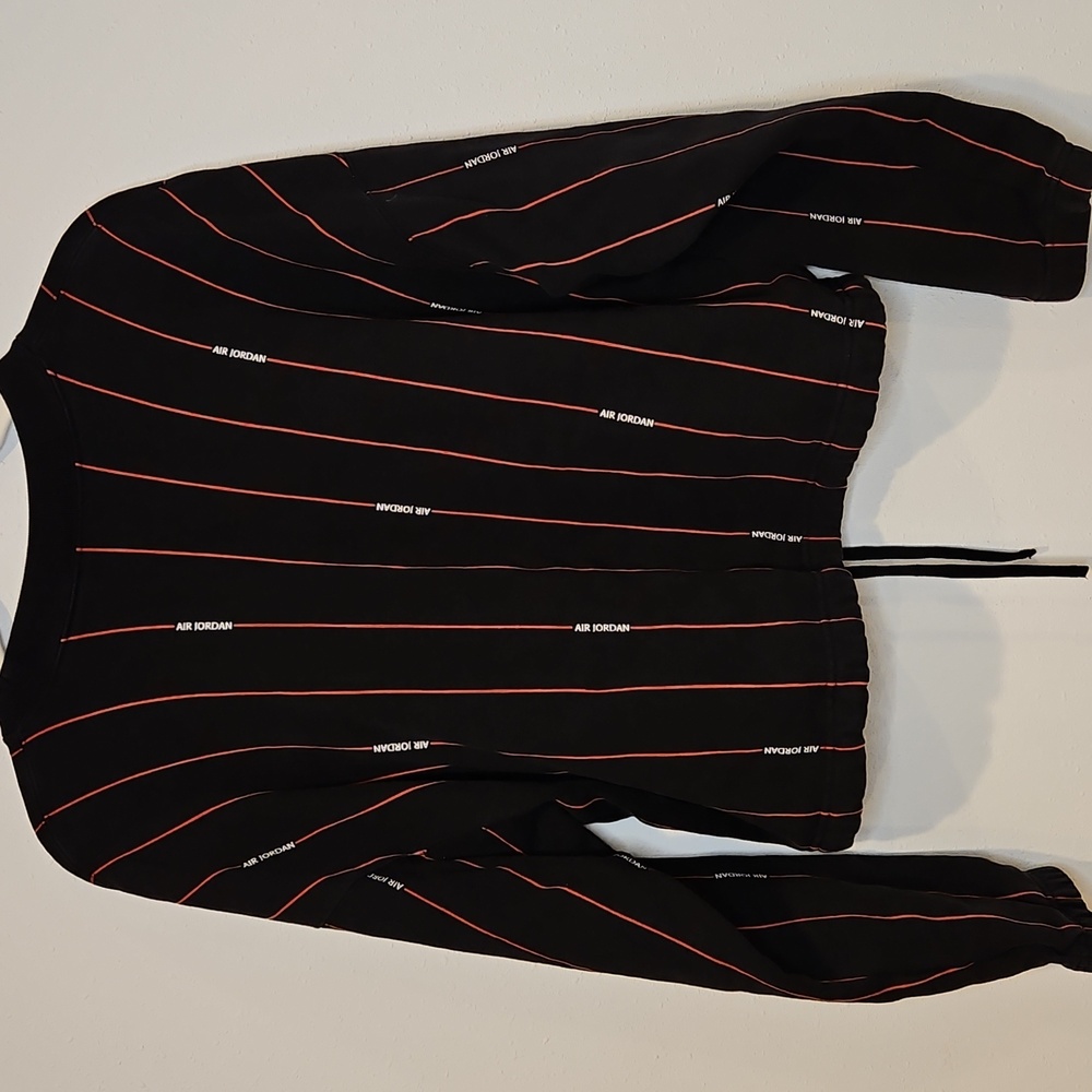Air Jordan Black & Red Thick Striped Cropped Crew Neck Sweatshirt Sz.L - Picture 5 of 8
